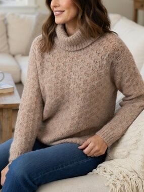 Kuna Baby Alpaca Wool Soft Pink And Cream Marled Knit Turtleneck Sweater Size 1